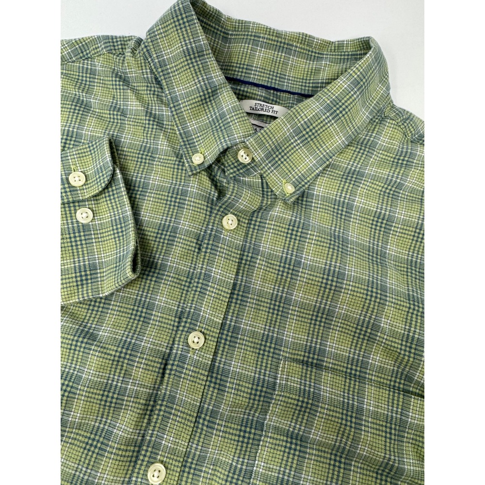 Jos A Bank Tailored Fit Stretch Shirt Men's Green Plaid Button Up Size XL A8